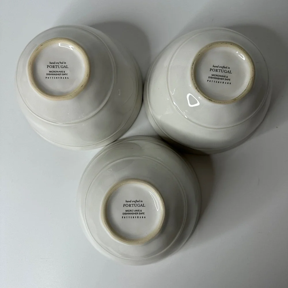 Set of 3 Pottery Barn Cambria Cereal Soup Bowls Stone Off White Portugal 6